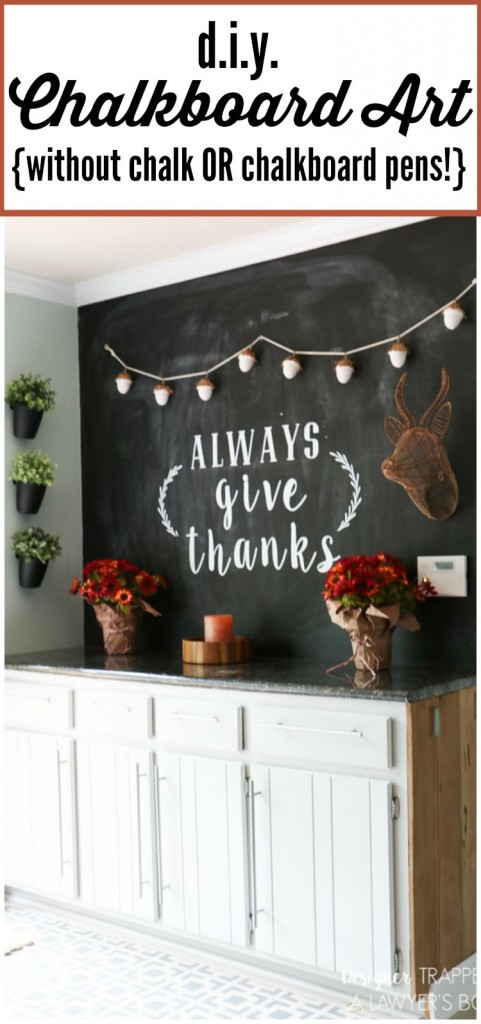 LOVE THIS fall chalkboard art and fall decor from Designer Trapped in a Lawyer's Body! Learn the easiest way to create a chalkboard wall with this tutorial.