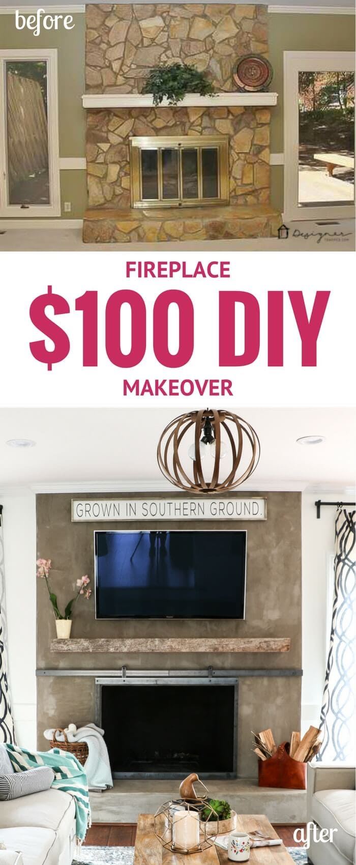 DIY Concrete Fireplace For Less than $100! | Designertrapped.com