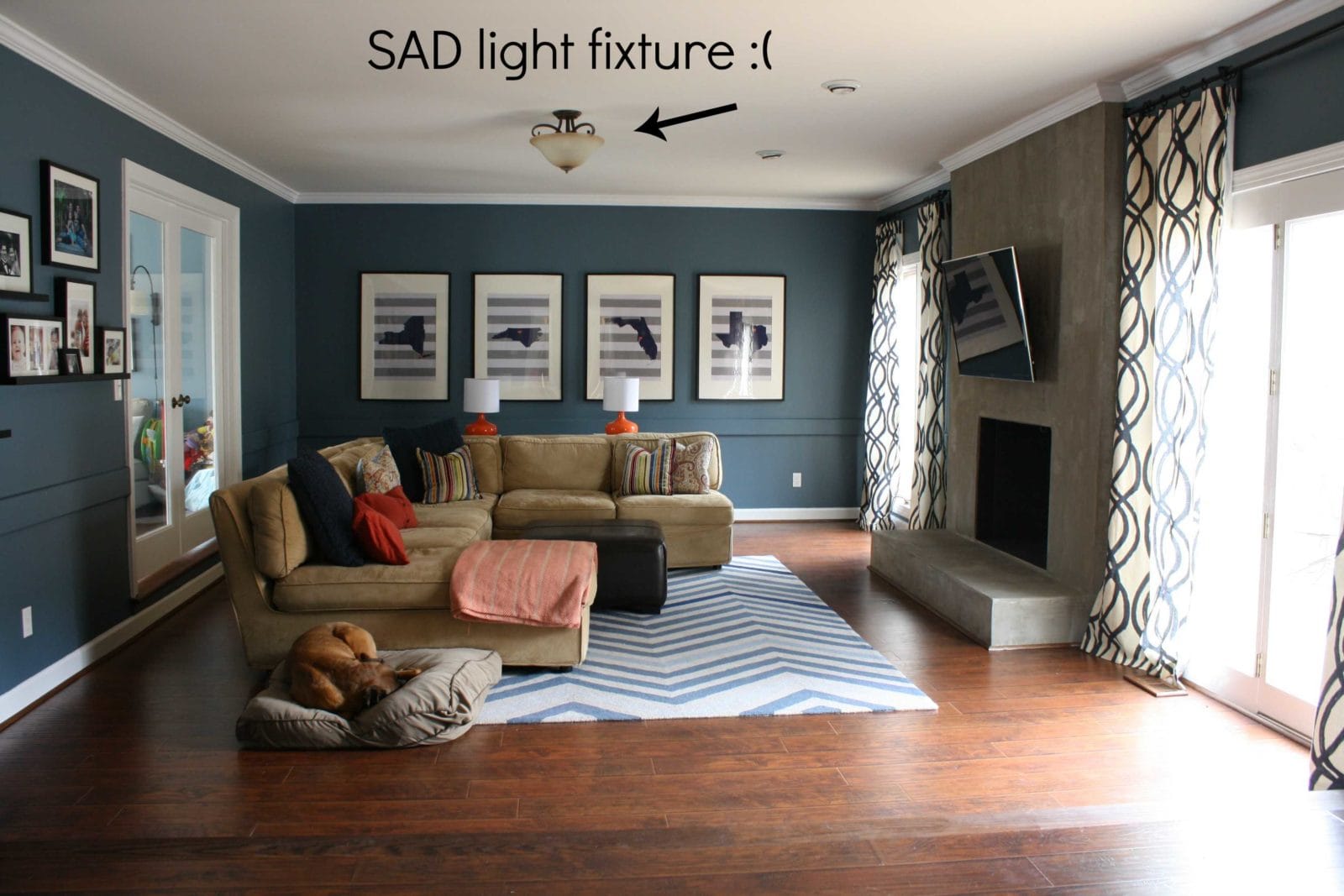 A Stylish Lighting Update For The Family Room Designertrapped Com Sad Light Fixture
