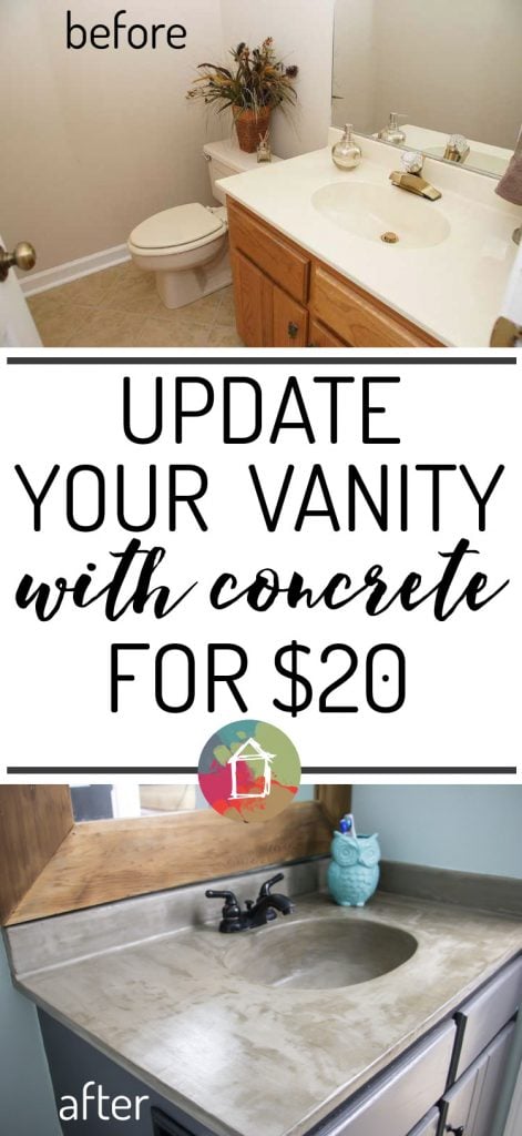 SERIOUSLY AMAZING! DIY vanity update using a concrete overlay without spending much money. I can't wait to try this!