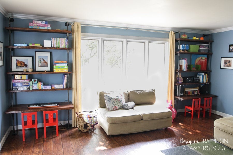 Diy Pipe Shelves And Built In Desks Designer Trapped A Lawyer S This Diy Pipe Shelves Tutorial Includes Built In Desks So