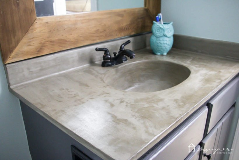How S It Holding Up Diy Concrete Vanity Update Designertrapped Com Learn How Our Diy Concrete Vanity Is Holding Up 18 Months After Completion