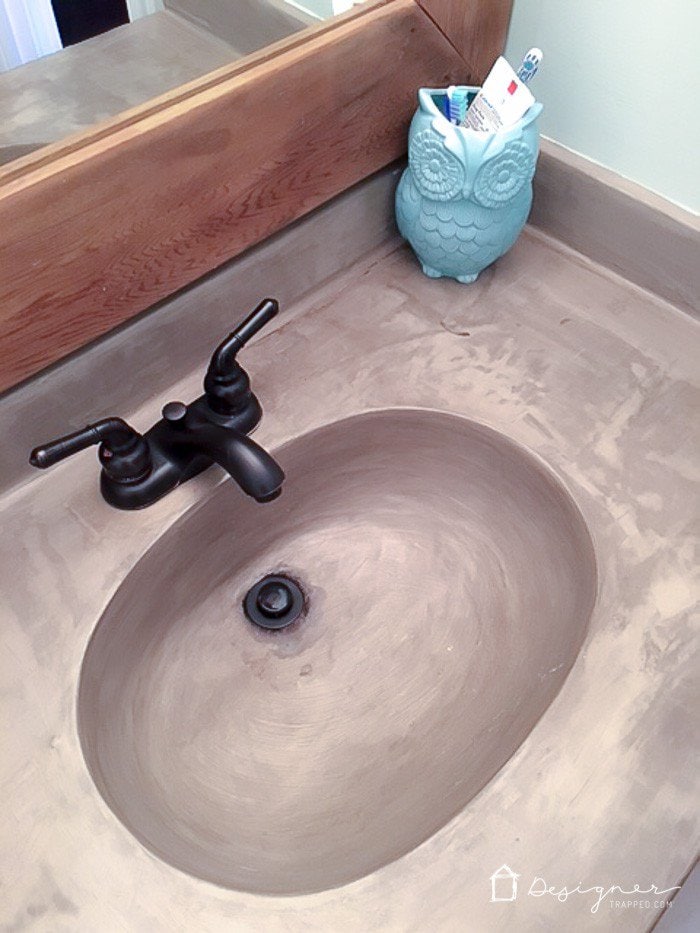 How S It Holding Up Diy Concrete Vanity Update Designertrapped Com Learn How Our Diy Concrete Vanity Is Holding Up 18 Months After Completion