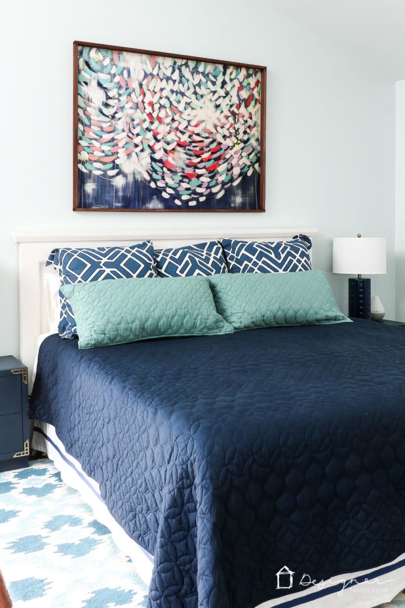 After 4 years of blank walls in our master bedroom, we have added art to the walls and OH WHAT A DIFFERENCE it has made! Check out the transformation for yourself.