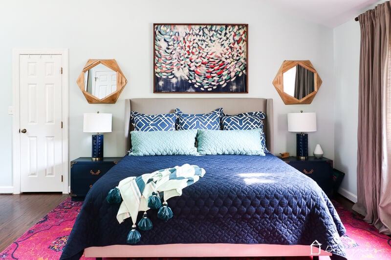 Our Pink And Navy Master Bedroom Reveal 200 Gift Card Giveaway Navy And Pink Bedroom